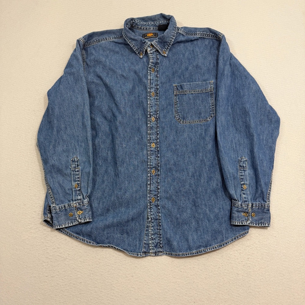 Vintage Route 66 Denim Shirt Men's Large Blue Button Down Long Sleeve y2k Work